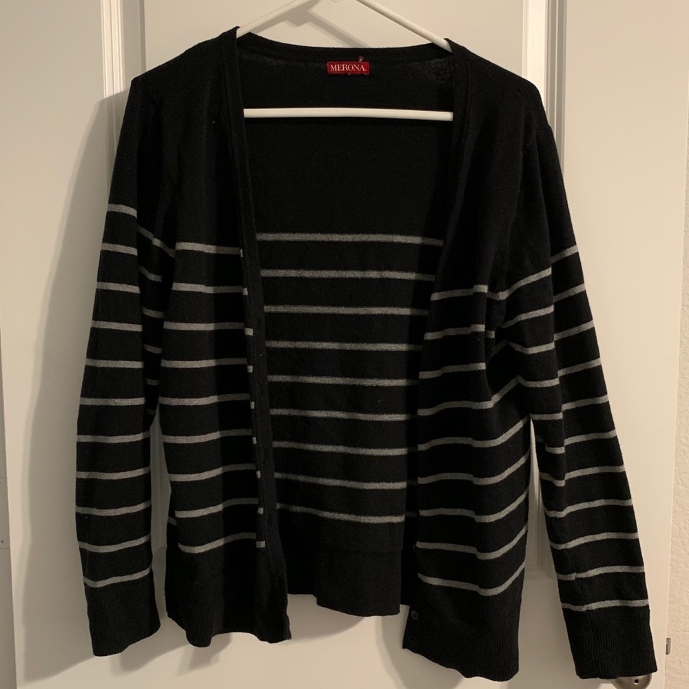 Merona Black & Grey Striped Cardigan